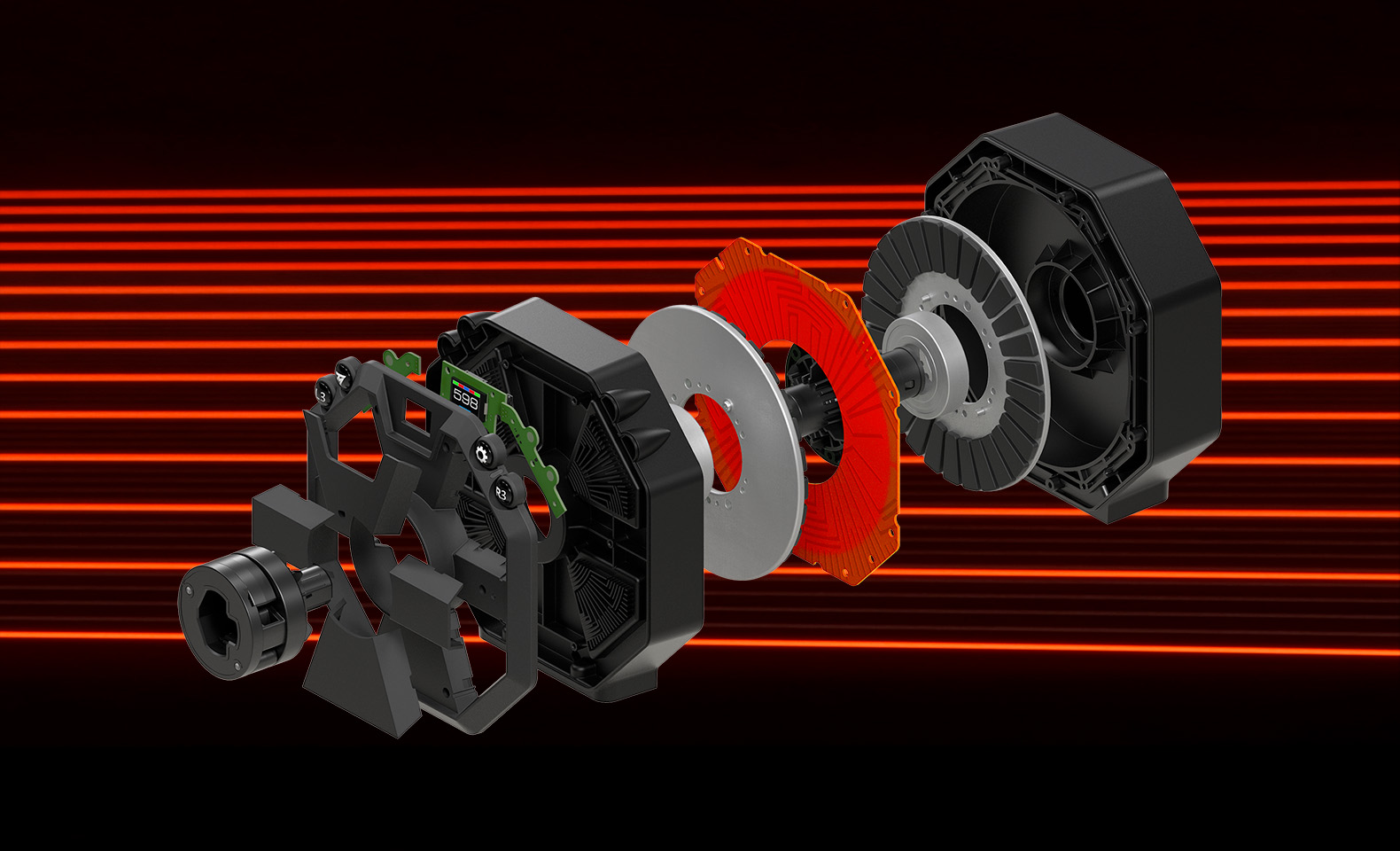 Thrustmaster T598 vue éclatée — technologie direct axial drive