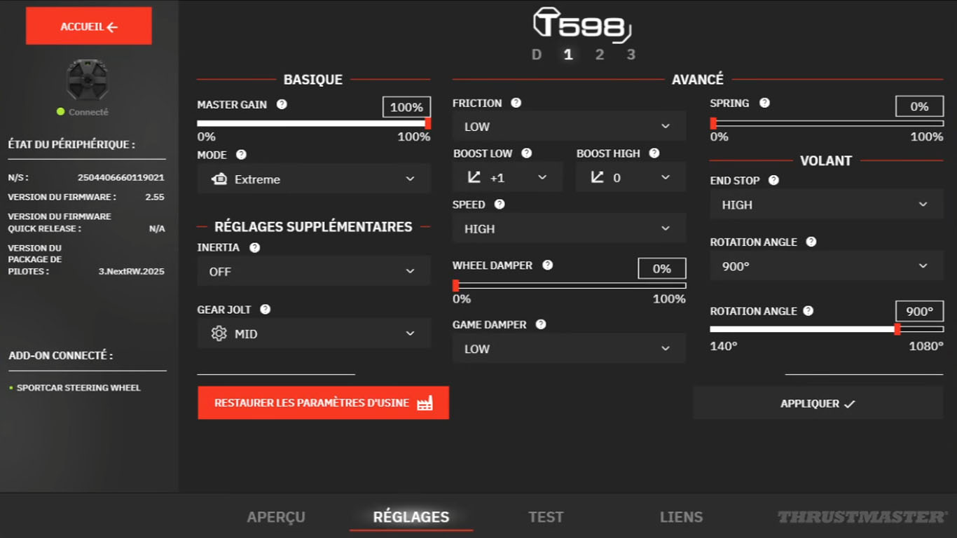 L'interface de MyThrustmaster Panel est simple et ergonomique, mais manque un petit peu de profondeur.