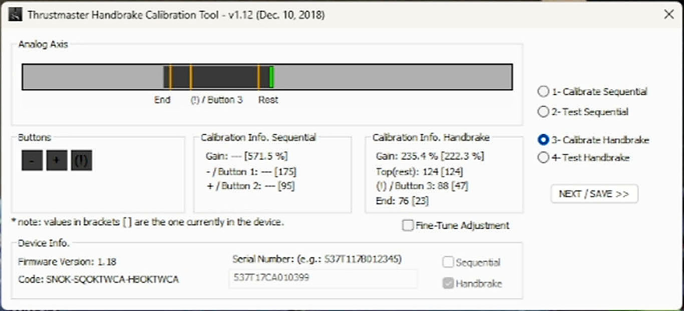 Logiciel de calibration du TSS Handbrake