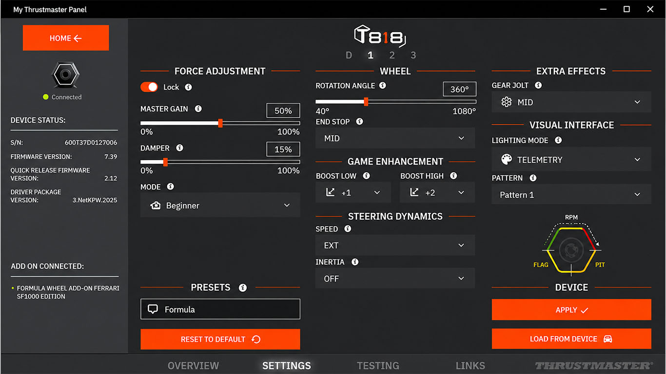 Logiciel Thrustmaster Control Panel du T818
